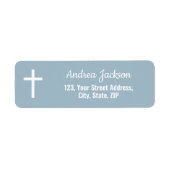 バプテスマモダンホワイトクロスブルー差出人住所 ラベル (正面)