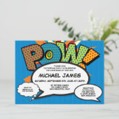 バプテスマモダン《キリスト教》洗礼式や命名式おもしろいブルー漫画 招待状 (スタンド正面)