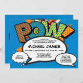 バプテスマモダン《キリスト教》洗礼式や命名式おもしろいブルー漫画 招待状 (正面/裏面)