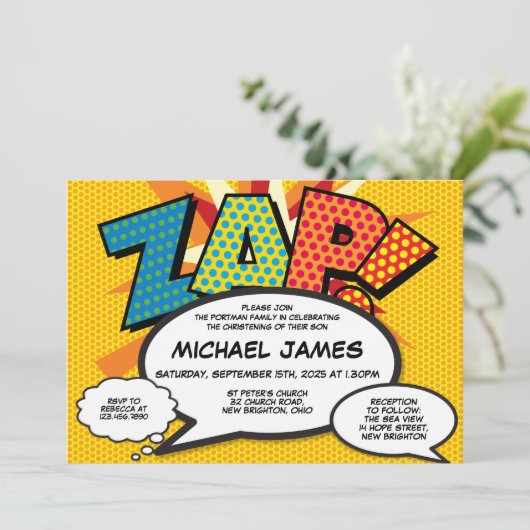バプテスマモダン《キリスト教》洗礼式や命名式おもしろい漫画ブックZAP 招待状 (スタンド正面)