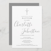 バプテスマモダン《キリスト教》洗礼式や命名式シルバーシグネチャー 招待状 (正面/裏面)