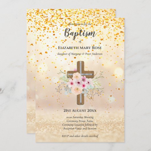 バプテスマモダン《キリスト教》洗礼式や命名式バウティゾ招待状フローラ 招待状 (正面/裏面)