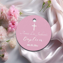 バプテスマモダン《キリスト教》洗礼式や命名式ホワイトクロスダスティピンク フェイバータグ