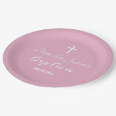 バプテスマモダン《キリスト教》洗礼式や命名式ホワイトクロスダスティピンク ペーパープレート (アングル)