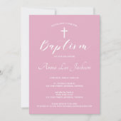 バプテスマモダン《キリスト教》洗礼式や命名式ホワイトクロスダスティピンク 招待状 (正面)