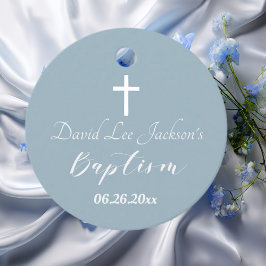 バプテスマモダン《キリスト教》洗礼式や命名式ホワイトクロスダスティブルー フェイバータグ