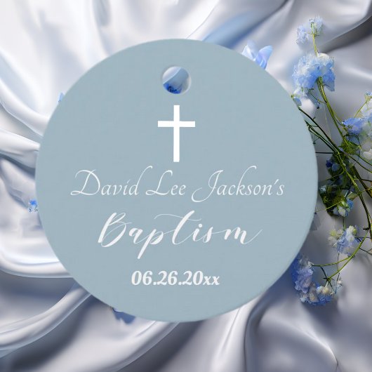 バプテスマモダン《キリスト教》洗礼式や命名式ホワイトクロスダスティブルー フェイバータグ