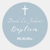 バプテスマモダン《キリスト教》洗礼式や命名式ホワイトクロスダスティブルー ラウンドシール (正面)