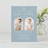 バプテスマモダン&第1誕生日ツインズボーイアンドガール 招待状 (スタンド正面)