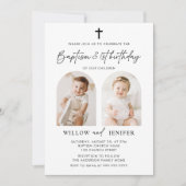 バプテスマモダン&第1誕生日ツインズボーイアンドガール 招待状 (正面)