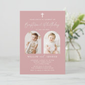 バプテスマモダン&第1誕生日ツインズボーイアンドガール 招待状 (スタンド正面)