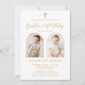 バプテスマモダン&第1誕生日ツインズボーイアンドガール 招待状 (正面)