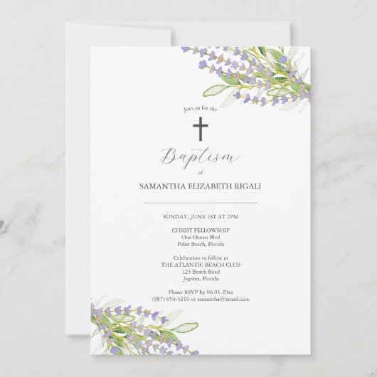 バプテスマユニーク招待状ラベンダーフラワー 招待状 (正面)