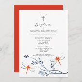 バプテスマユニーク招待状レッドドラゴンフライ 招待状 (正面/裏面)