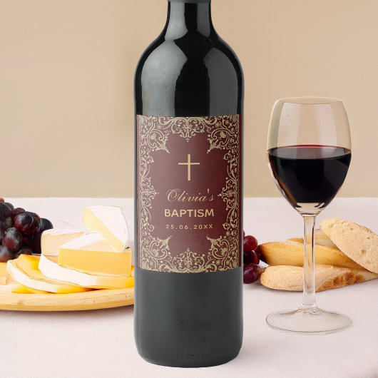 バプテスマヴィンテージ金ゴールドブルゴーニュエレガントレッド ワインラベル