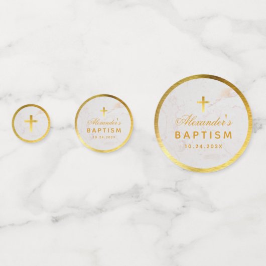 バプテスマーブルフェイクゴールドフォイルクロススクエレガントリプト コンフェッティ (裏面)