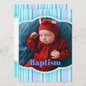 バプテスマ写真アナウンスブルー招待状 招待状 (正面/裏面)