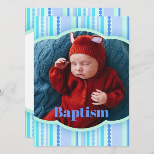 バプテスマ写真アナウンスブルー招待状 招待状 (正面/裏面)