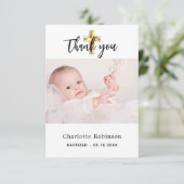 バプテスマ写真ホワイト男の赤ちゃんガール サンキューカード (スタンド正面)