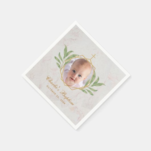 バプテスマ写真ボタニカル離れ金ゴールド大理石 スタンダードカクテルナプキン (角)