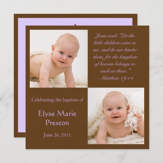 バプテスマ写真招待状とバイブル・バース 招待状 (正面/裏面)