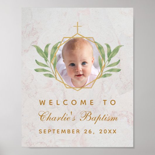 バプテスマ写真植物幾何学葉的な葉 ポスター (正面)