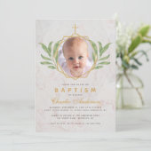 バプテスマ写真植物幾何学葉的な葉 招待状 (スタンド正面)