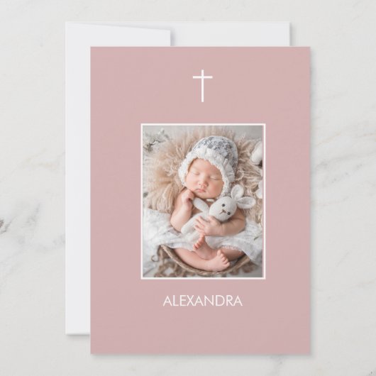 バプテスマ写真白ピンクの女の子宗教 招待状 (裏面)