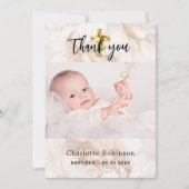 バプテスマ写真白フローラサンキューカード 招待状 (正面)