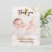 バプテスマ写真白フローラサンキューカード 招待状 (スタンド正面)