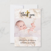 バプテスマ写真白フローラ男の赤ちゃん女 サンキューカード (正面)