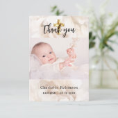 バプテスマ写真白フローラ男の赤ちゃん女 サンキューカード (スタンド正面)