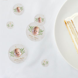 バプテスマ写真緑の植物幾何学大理石 コンフェッティ