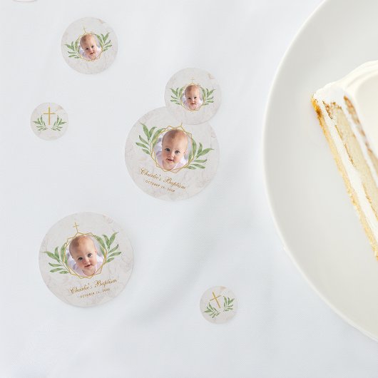 バプテスマ写真緑の植物幾何学大理石 コンフェッティ