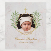 バプテスマ写真緑の植物幾何学大理石 ワインラベル (シングルラベル)