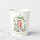 バプテスマ写真緑フェイク色ゴールドフォイルアーチスクリプト 紙コップ (正面)