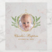 バプテスマ写真葉大理石植物幾何学 ワインラベル (シングルラベル)