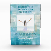 バプテスマ写真記念ギフトクリスチャンモダンブルー フォトブロック (正面)