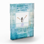 バプテスマ写真記念ギフトクリスチャンモダンブルー フォトブロック (左)