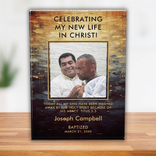バプテスマ写真記念ギフトモダンクリスチャン男 フォトブロック