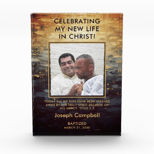 バプテスマ写真記念ギフトモダンクリスチャン男 フォトブロック (正面)