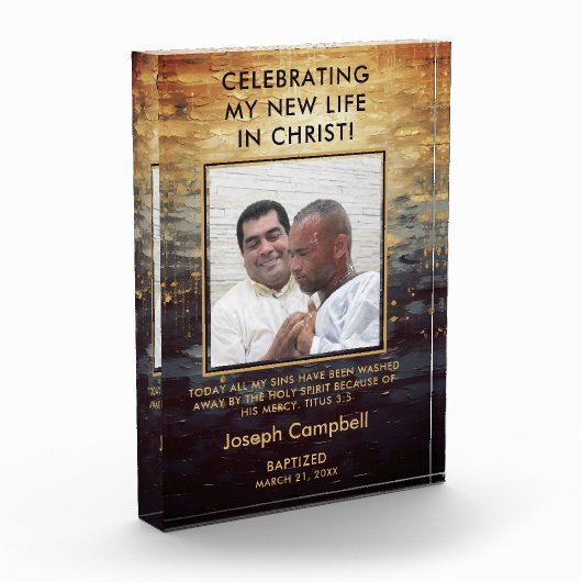 バプテスマ写真記念ギフトモダンクリスチャン男 フォトブロック (左)
