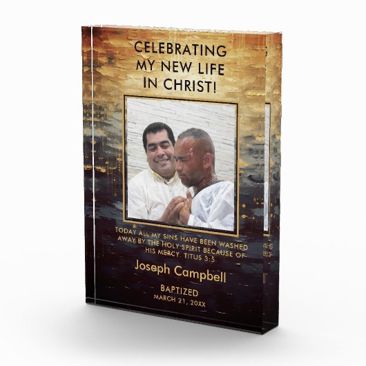 バプテスマ写真記念ギフトモダンクリスチャン男 フォトブロック (右)