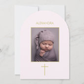 バプテスマ写真金ゴールドピンクの女の子宗教 招待状 (裏面)