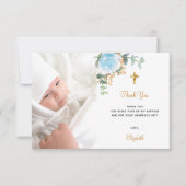 バプテスマ写真青フローラ少年金ゴールド サンキューカード (正面)