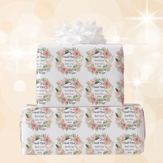 バプテスマ名デイトクロスドーブ春の花 ラッピングペーパー