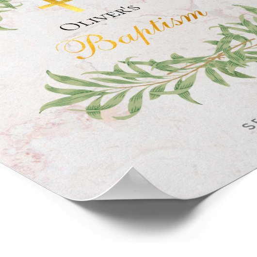 バプテスマ大理石のフェイク葉ゴールドフォイルウェルカムサイン ポスター (角)