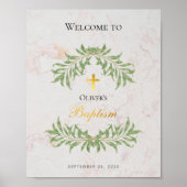 バプテスマ大理石のフェイク葉ゴールドフォイルウェルカムサイン ポスター (正面)