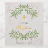 バプテスマ大理石の葉フェイク金箔スクリプト ワインラベル (シングルラベル)