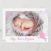 バプテスマ女の子フクロウ鳥の写真招待カード 招待状 (正面/裏面)